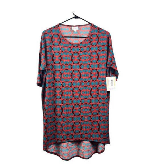 LuLaRoe Irma Women's Burgundy & Blue Long Top - Picture 1 of 7